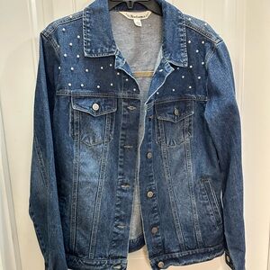 Tantrums women denim western trucker jacket size L pearls
